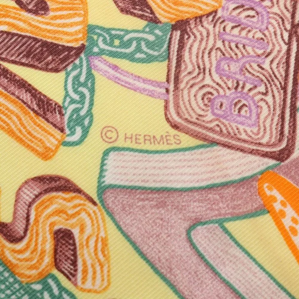 Hermes Scarf Petit Carre 45 Gavroche Chevaloscope Neon Yellow Silk White - Picture 2 of 5
